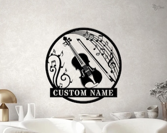 Violino personalizzato in metallo, cartello con nota musicale per musicista, regalo per amanti della musica, decorazione per sala musica, regalo per suonatore di violino, arte della musica classica, arte strumentale