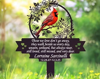Personalized Memorial Stake Metal Sign, Cardinal Garden Stakes, Cardinals Appear, Metal Cemetery Decor, Stake for Outdoors Grave Marker
