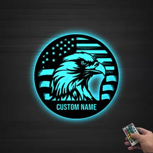 Custom US Flag Eagle Metal Sign, Bald Eagle Sign, Patriotic Wall Art, Veteran Gift, American Flag Gift, Eagle Metal Wall Art Eagle Lover