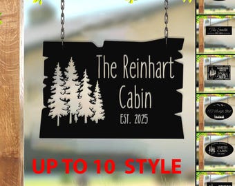 Custom Cabin Sign, Personalized Metal Outdoor Rustic, Cabin Decor, Tree & Forest Metal Sign, The Reinhart Cabin Sign,Mountain cabin,Dad Gift