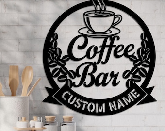 Aangepaste koffiebar teken kunst, café keuken muur kunst, cadeau voor keuken, keuken koffie kunst, koffie decor teken, koffiebar decor, thuisbar decor
