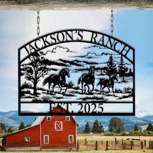 Benutzerdefinierte Metall Namensschilder Pferd Ranch Wandkunst, Nachname Schilder für Zuhause, Metall Außenschilder, Pferdeliebhaber Geschenk, Metall Bauernhaus Schild Papa Geschenk