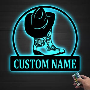 Personalized Cowboy Metal Sign with Led Lights, Cowboy Metal Sign, Cowboy Hat Metal Sign, Custom Texas Sign,Home Decor,Bar Decor Cowboy Gift