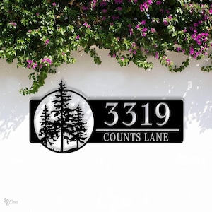 Custom Metal Address Sign, Pine Tree House Number Sign, Personalized Outdoor Address Sign, Modern House Number, Forest address, Gift for dad