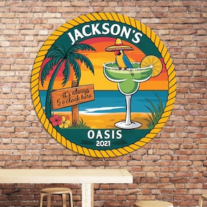 Custom Beach Bar Sign, Personalized Tropical Oasis Wall, Gift for beach, Tiki Bar Sign, Tropical name sign, Oasis sign, Tropical drink sign