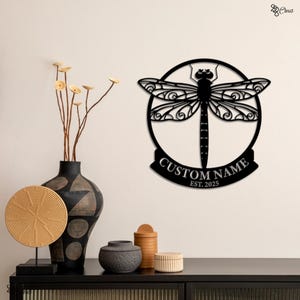 Custom Dragonfly Sign, Dragonfly Wall Decor, Personalized Dragonfly Metal Art, Insect metal sign, Dragonfly decor, Gift for son, Home Decor