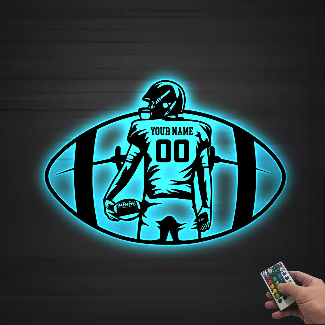 Personalized American Football Metal Sign LED Light, Custom Football ...