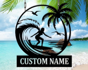 Placa de metal personalizada para surfe, parede de surfista, arte para prancha de surfe, presente para surfista, placa para prancha de surfe, placa para surfista, decoração tropical para surfe