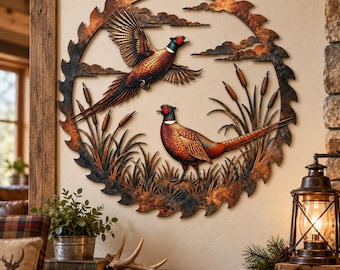 Rustic Pheasant Metal Wall Decor, Flying Game Bird Wall Art, Vintage Style Saw Blade Sculpture, Hunting Cabin Decor, Outdoorsman Gift