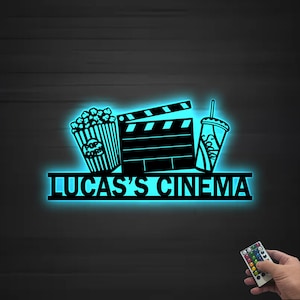 Personalized Home Theater Metal Sign, Home Theater Metal Wall Art, Home Cinema Name Sign Home, Cinema Wall Decor, Movie Theater Decoration