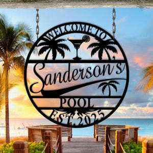 Custom Pool Sign with Name, Tropical Metal Sign,Poolside Decor, Welcome to the Pool Metal Sign, Backyard Pool Metal, Gift for Beach,Dad Gift
