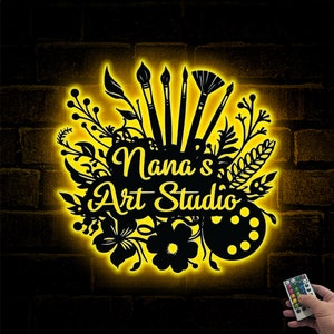 Signo de nombre de pintor personalizado, suministros de arte, signo de herramientas de pintor, signo de metal de estudio de arte personalizado, signo de artista, decoración de estudio de arte, regalo de artista