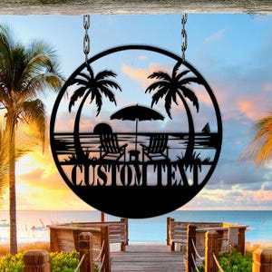 Custom Palm Tree Metal Sign, Custom beach art, Coastal name sign, Gift for lover beach, Beach decor gift, Tropical wall art, Metal beach art