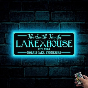 Personalized Lake House Sign Metal Led Light, Lake House Decor Welcome Sign, Custom Lake House Metal Sign, Birthday Gifts, Housewarming Gift