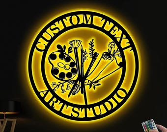 Personalized Art Studio Sign Led Light, Painting Metal Sign, Artists Name Sign, Art Teacher Gift, Artist Tools Metal Sign,Drawing Lover Gift
