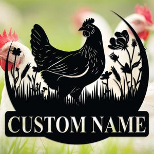 Letrero de gallinero personalizado Letrero de granja de metal personalizado Letrero de metal de gallo Decoración de granja Letrero con nombre de gallinero Decoración de gallinero Placa de gallinero