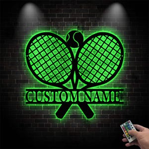 Custom Ball Racket Tennis Metal Wall Art LED Light Tennis Sign Personalized Tennis Player Name Sign Home Decor Tennis Room Decor Xmas Gift