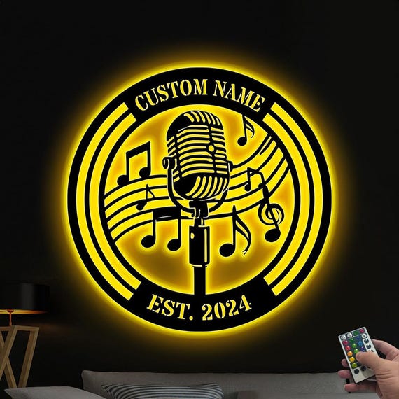 Personalized Music Audio Studio Metal Wall Art LED Lights, Karaoke