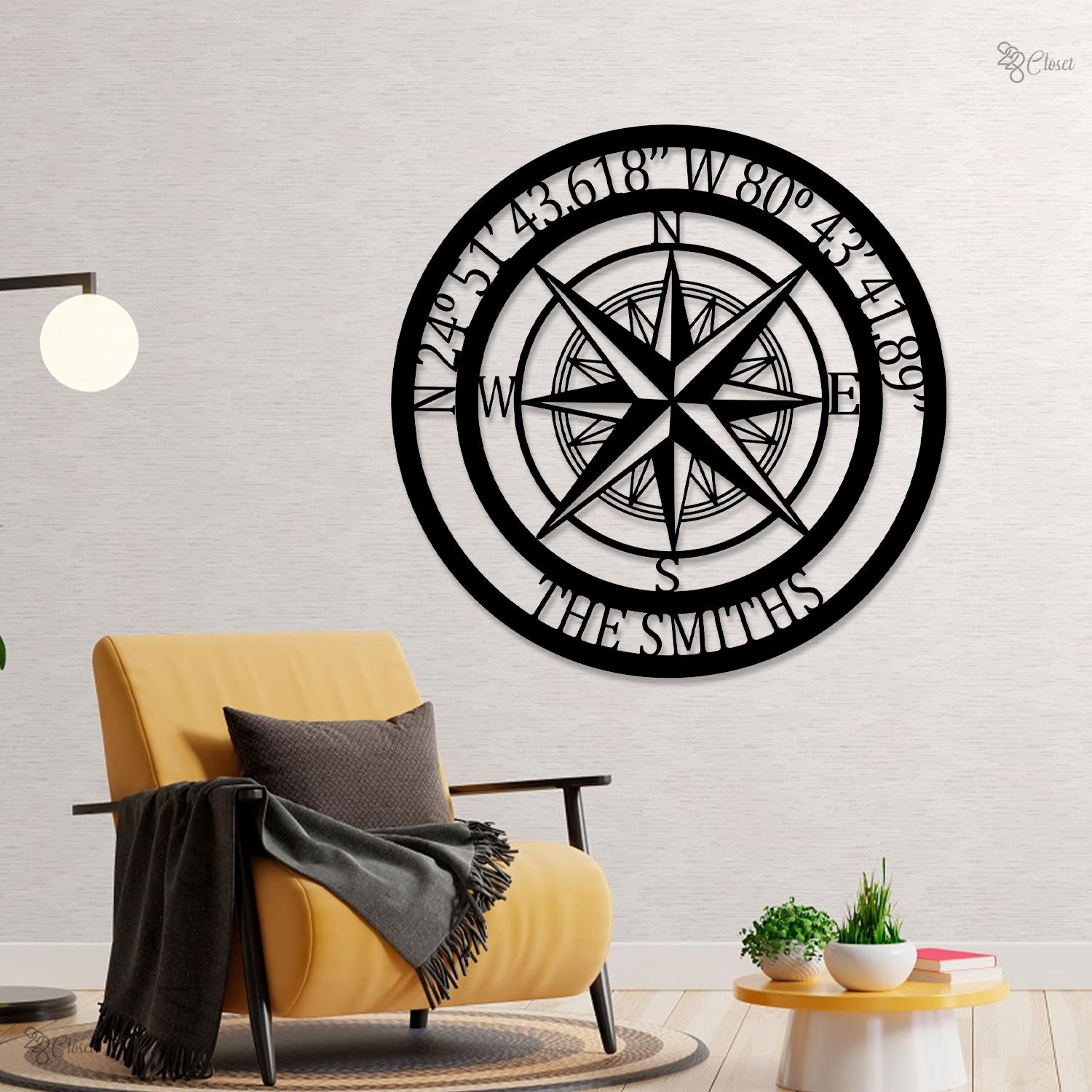 Gepersonaliseerde metalen kompas kompas - bord aangepaste coördinaten - nautisch decor - kompasroos - metalen kompas decor - aangepast metalen kompas - België
