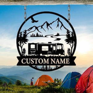 Custom RV Camping Sign, Camper Metal Sign, Outdoor Adventures, Mountain Camping Sign, Camper metal sign, Rv camping decor, Gift for family