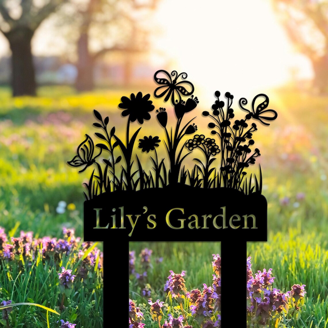 Custom Garden Sign, Flower Design Personalized Metal Garden Sign ...