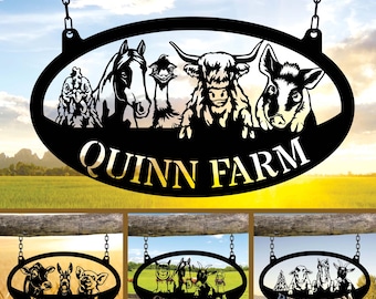 Letrero personalizado para granja, letrero metálico personalizado para granja, letrero de granja de animales, letrero de rancho, letrero de granero, letrero para puerta de granja, letrero con nombre de granja, decoración de granja de animales