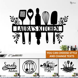 Custom Kitchen Sign, Laura’s Kitchen Metal Sign, Personalized Kitchen Utensil Sign, Cooking Utensil Metal, Cooking Decor, Gift for kitchen