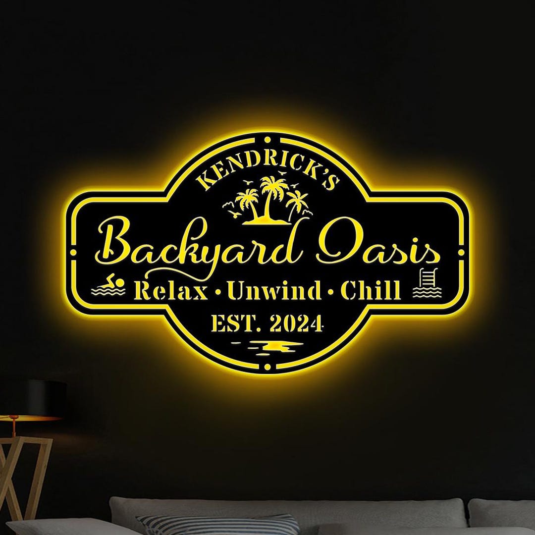 Custom Backyard Pool Metal Sign With LED Light, Outdoor Decor,pool ...