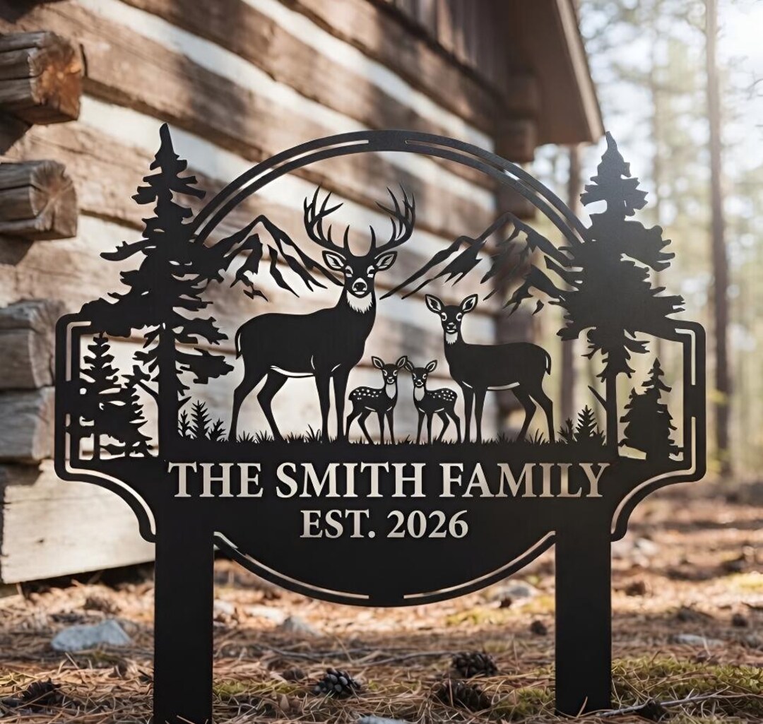 Custom Deer Family Metal Sign, Rustic Cabin Decor for Lodge and ...