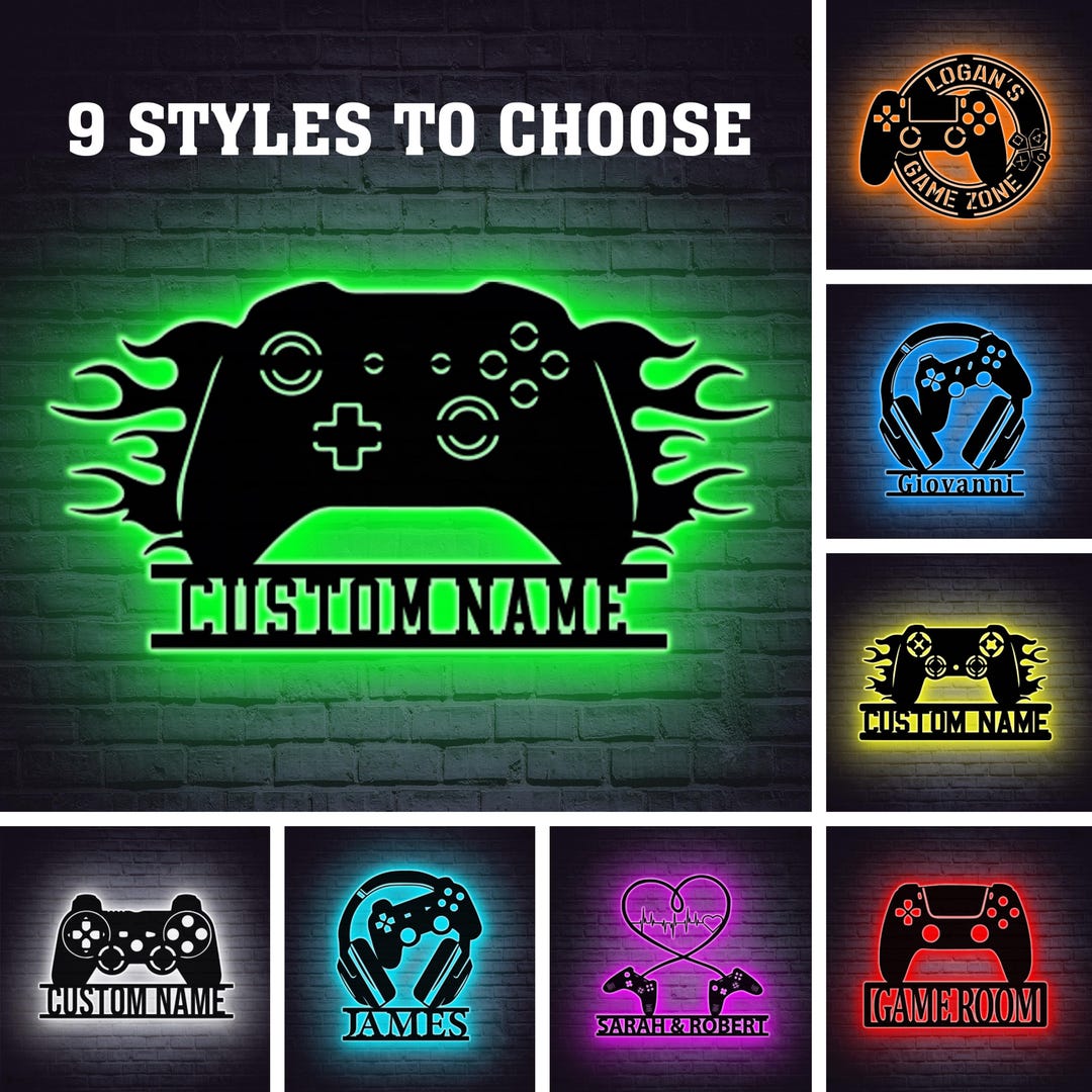 Game Controller Signs Custom Game Controller LED Sign, Personalized Game Controller Metal ...