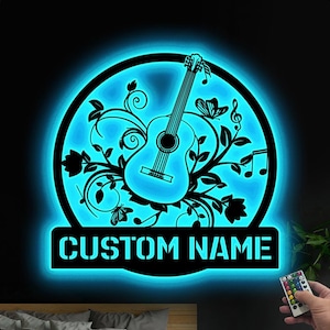 Custom Guitar Metal Wall Art LED Lights Personalized Guitar Player Name Sign Home Decor Music Room Decor Guitarist Gift Birthday Xmas Gift