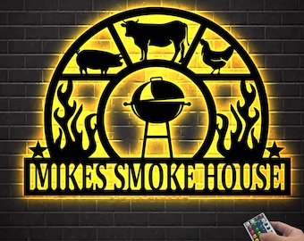 Personalized BBQ Metal Sign,Custom Barbeque Metal Wall Art,Patio Sign,Smokehouse Metal Sign,BBQ Decor,BBQ Grill Sign,Outdoor Decor,Dad Gift