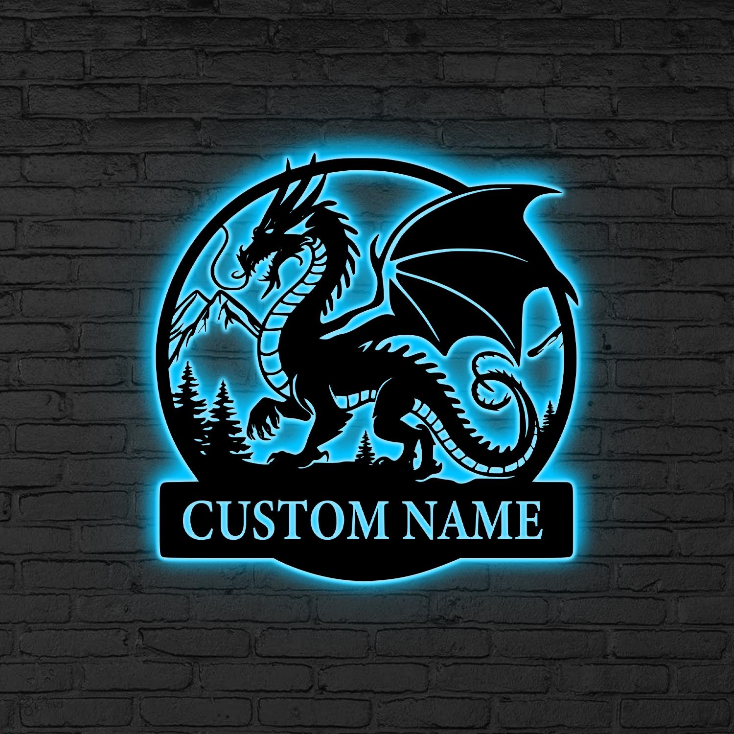 Custom Dragon Metal Led Light, Medieval Decor, Dragon lover gift, Dungeon decor, Gift for son, Dragon sign, Fantasy dragon gift, Animal Gift