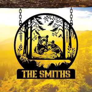 Custom Bear Metal Sign, Personalized Cabin Sign, Bear Metal Wall Art, Outdoor Decor, Cabin Decor, Dad Gift, Hunter Gift, Hunting Sign