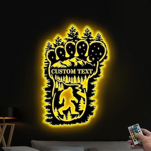 Custom Bigfoot Metal Wall Art With LED Lights, Bigfoot Art Mountain Bigfoot Metal Sign Decoration For Room, Bigfoot Metal Decor, Home Decor