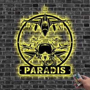 Custom Fighter Jet Pilot Metal Wall Art LED Light Personalized Aircraft Air Force Pilot Name Sign Home Decor Pilot Gift Fighter Jet Sign