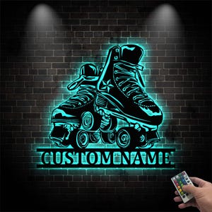 Custom Roller Skate Metal Wall Art with Led Lights, Personalized Roller Skating Name Sign, Xmas Gift For Him, Roller Skating Sign Home Decor