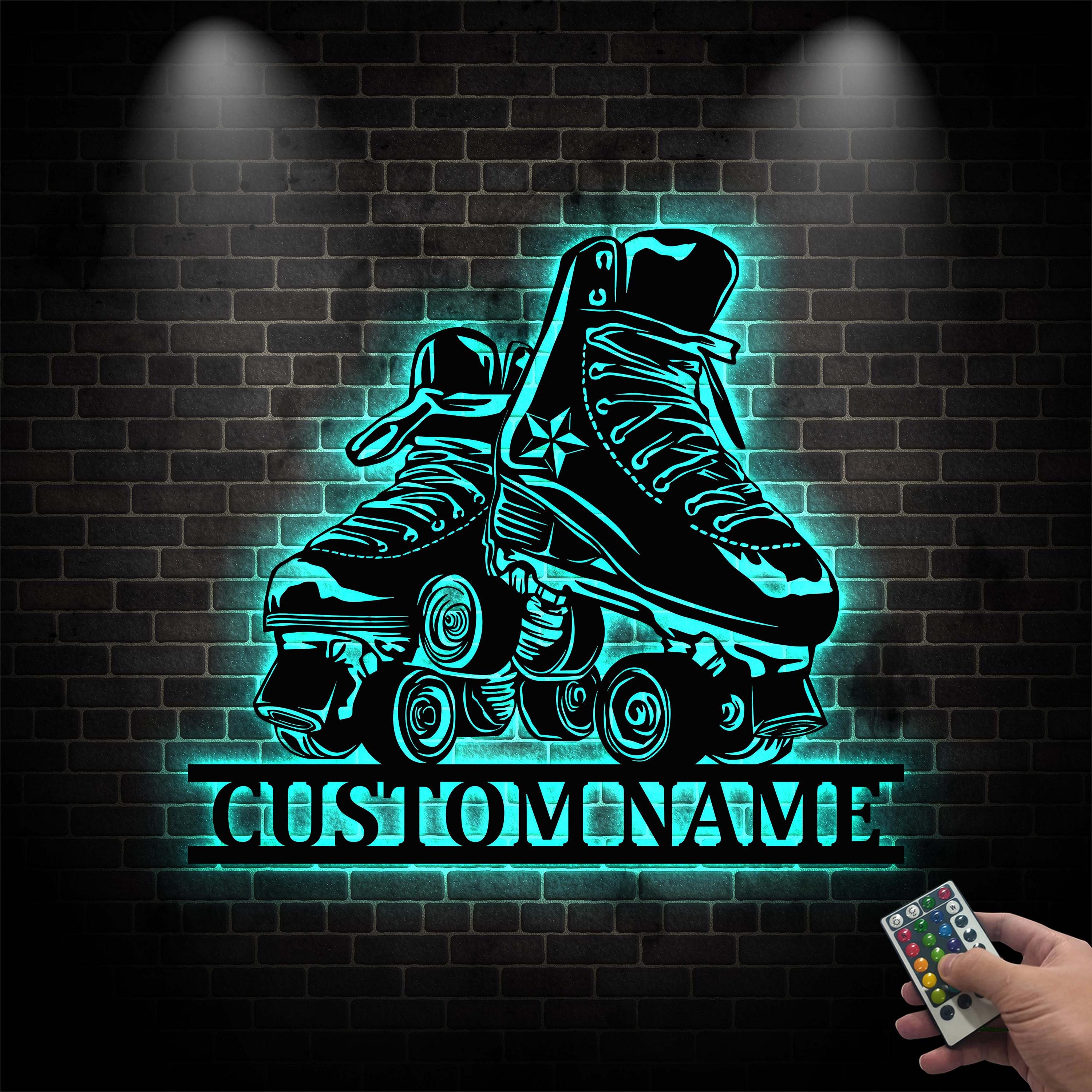 Custom Roller Skate Metal Wall Art With Led Lights, Personalized