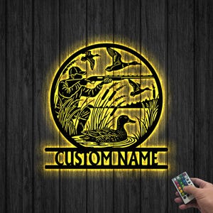 Custom Duck Hunting Metal Wall Art LED Light Personalized Hunter Name Sign Home Decor Duck Cabin Decor Hunting Sign Xmas Gift birthday Gift