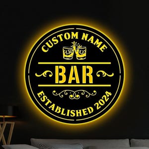 Personalized Bar Sign With LED Lights, Custom Bar Metal Wall Art, Bar Decor, Custom Pub Sign,Man Cave Decor,Outdoor Patio Sign,Outdoor Decor