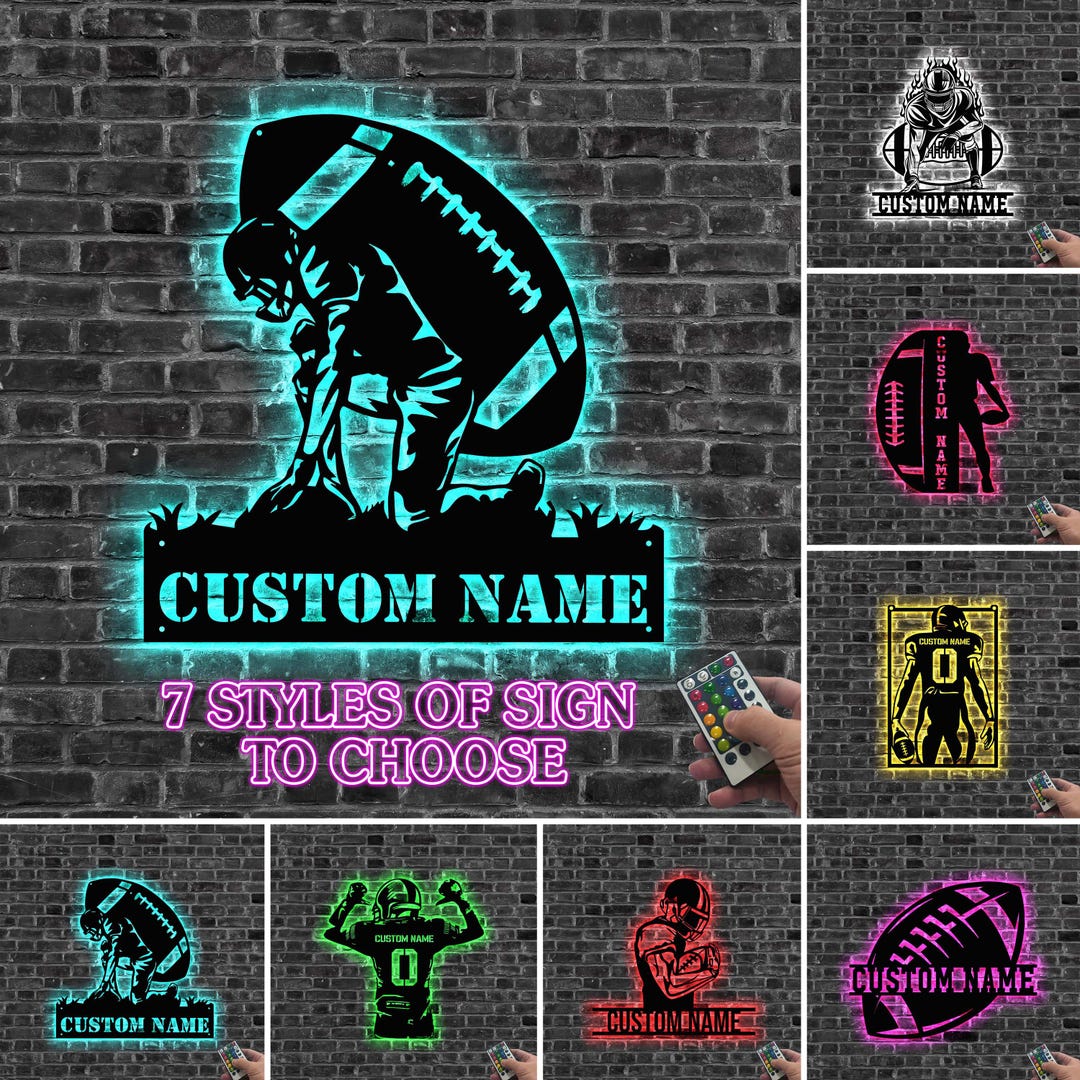 Custom Football Metal Sign LED Light, Football Player Name Sign ...