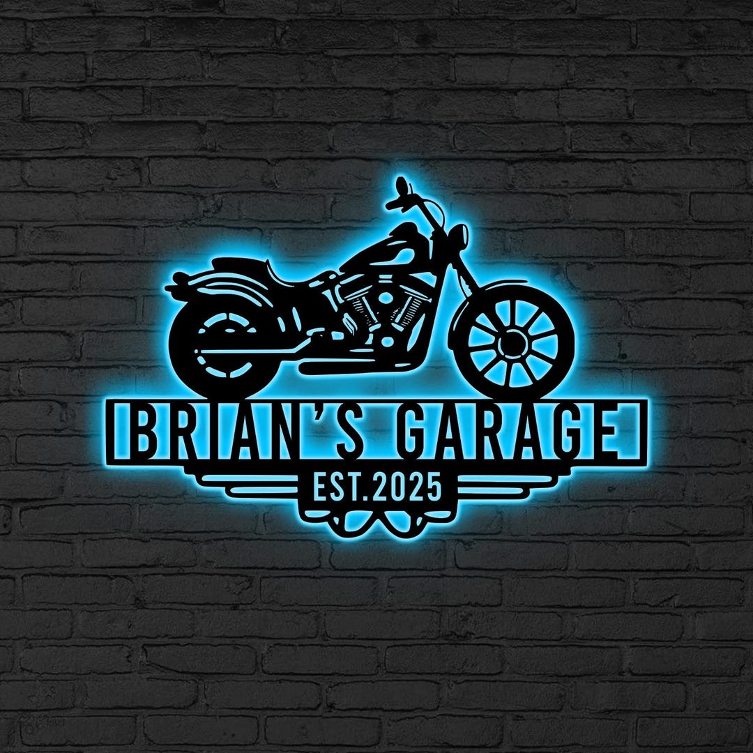 Personalized Motorcycle Garage Sign, Biker Decor, Est. Year Name Sign ...