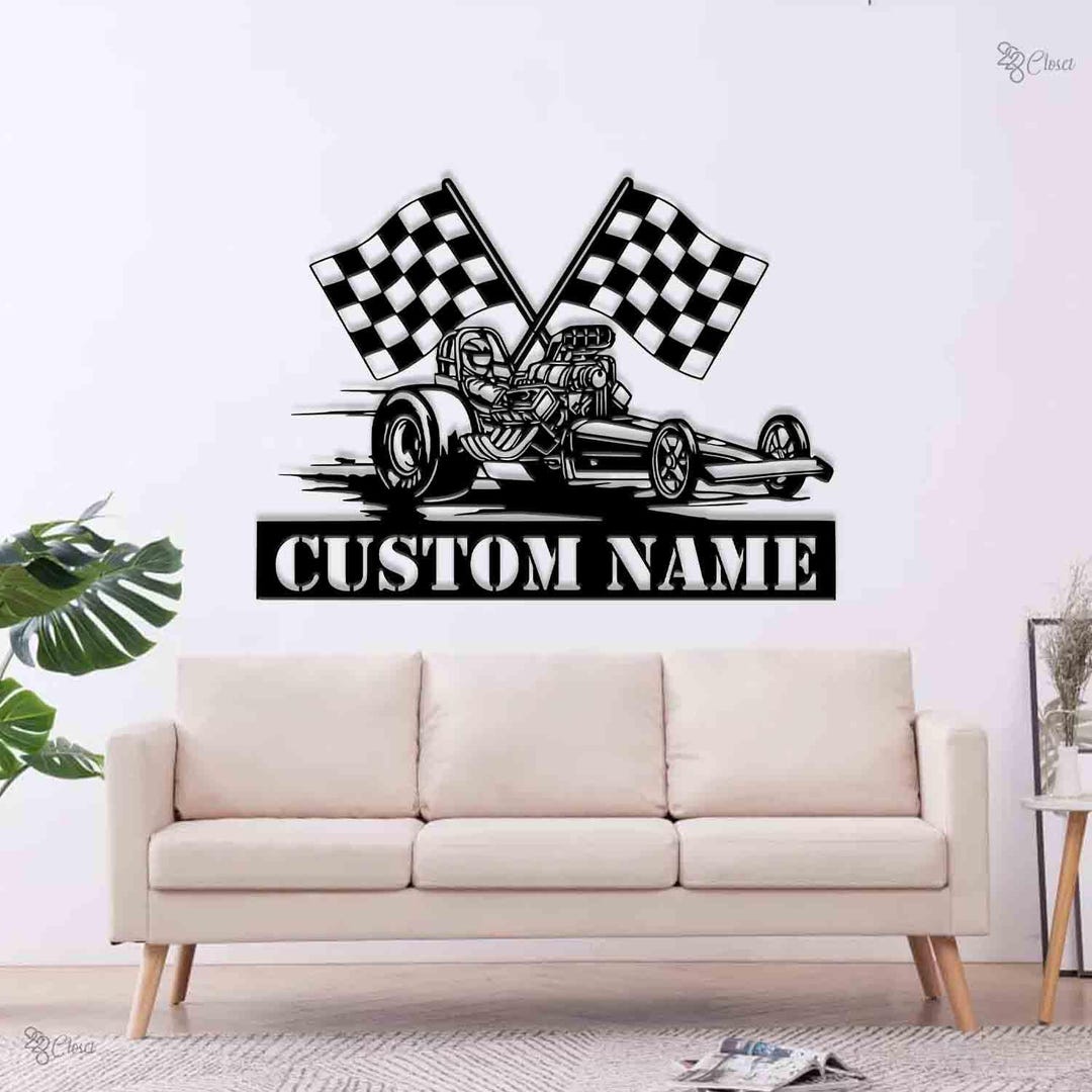 Custom Drag Racing Metal Sign, Personalized Car Garage, Checkered Flag ...