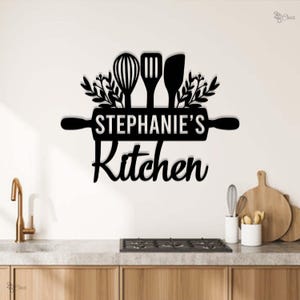 Custom Kitchen Metal Sign, Cooking Utensil Design, Metal Sign for Home Chef,Kitchen Name Sign,Cooking lover gift,Chef name sign,Gift for mom