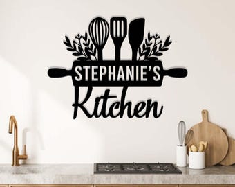 Custom Kitchen Metal Sign, Cooking Utensil Design, Metal Sign for Home Chef,Kitchen Name Sign,Cooking lover gift,Chef name sign,Gift for mom