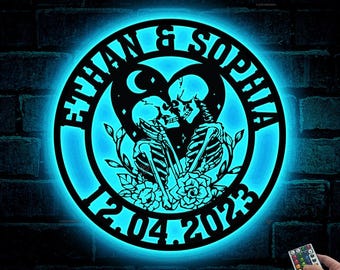 Personalized Skeleton Couple Kissing Metal Wall Decor,Skull Lover Gift, Gothic Home Decor,Wedding Gift,Halloween Decor,Skeleton Couple Gift