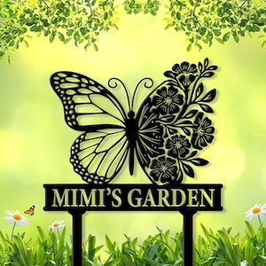 Custom Butterfly and Floral Metal Sign, Gift for mom, Personalized Garden Sign, Garden Name Sign with Butterfly, Floral Metal Yard Stake