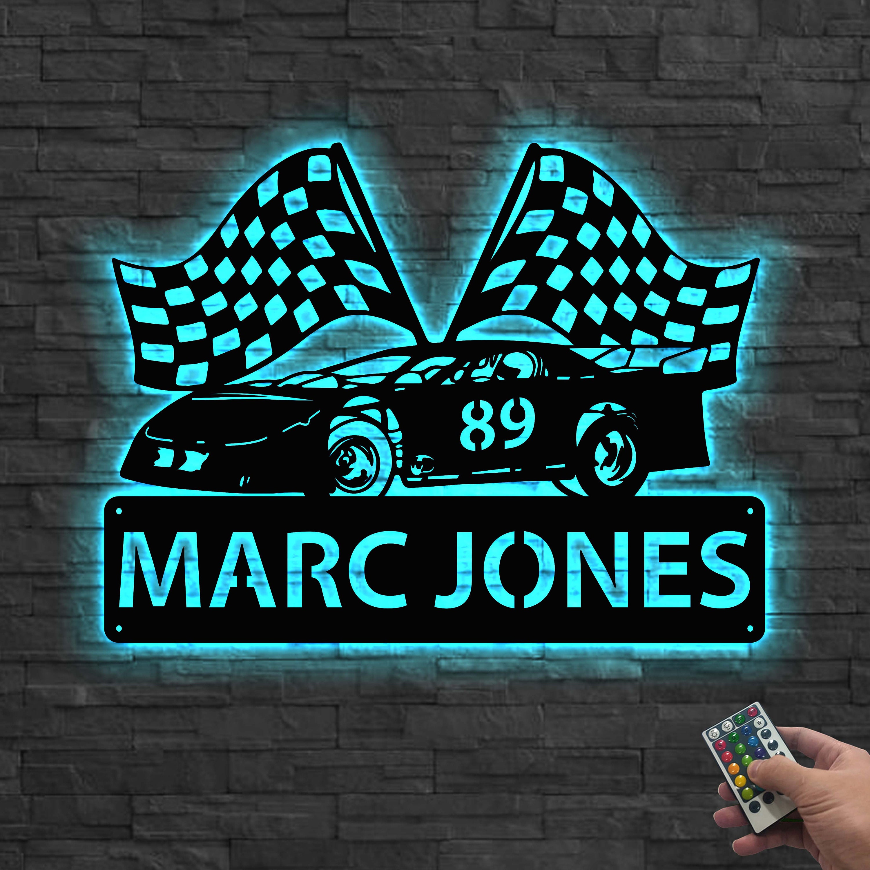 Custom Racing Car Metal Sign LED Lights, Race Car Sign, Garage Decor ...