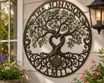 Personalized Family Tree Of Life Metal Sign, Custom Last Name Wall Art, Established Date Decor, Wedding Anniversary or Housewarming Gift