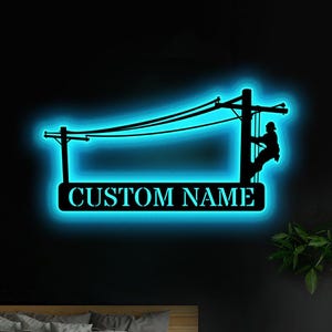 Custom Lineman Name Sign Led Light Lineman Gift Personalized Lineman Metal Wall Art Christmas Gift Birthday Gift Gift for dad Home Decor